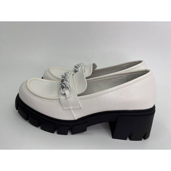 Dirty Laundry Nirvana Lug Chunky 2.5" Heel Loafer Chain White 9M - Picture 4 of 8